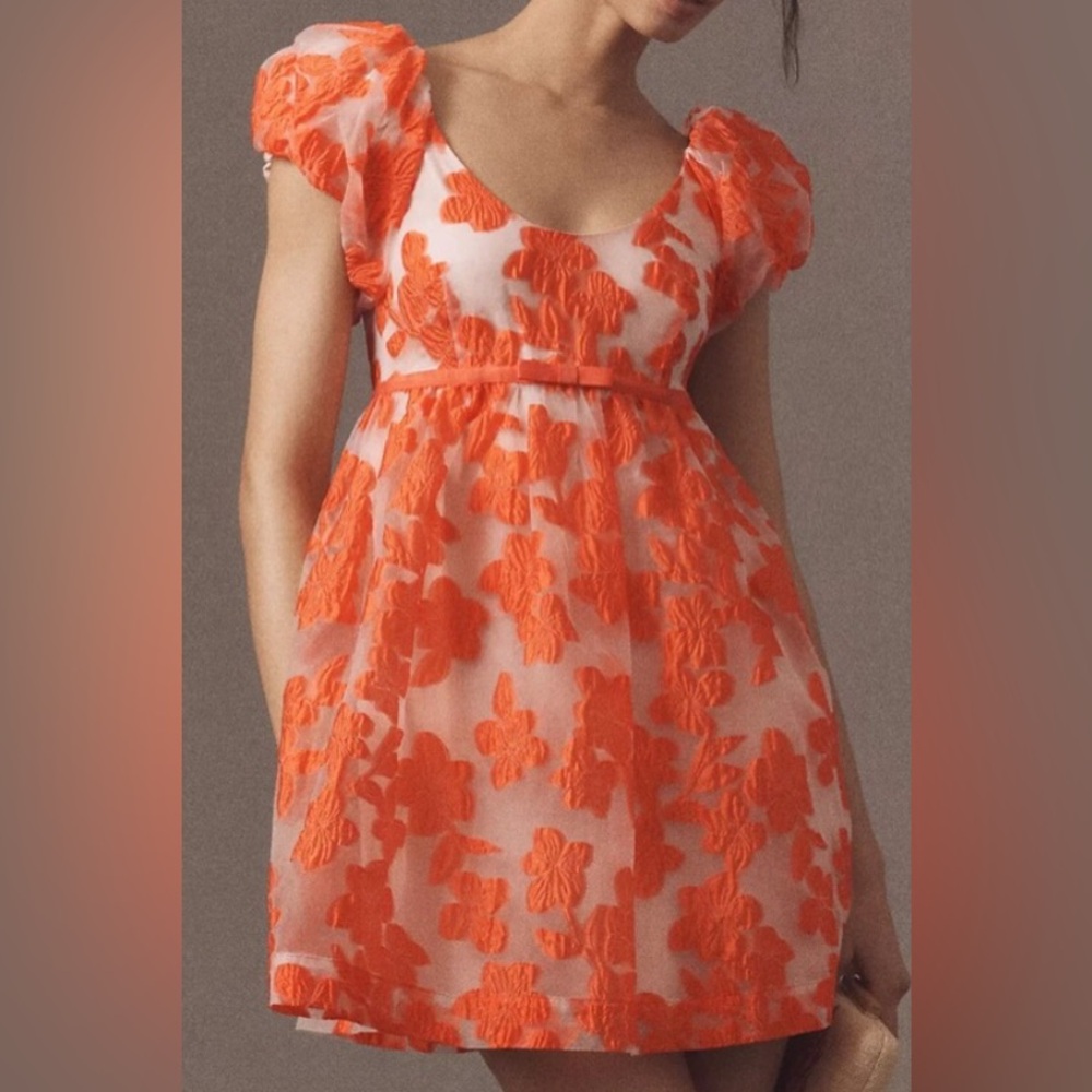 NWT Anthropologie Puff-Sleeve Scoop-Neck Babydoll Mini Dress  size medium